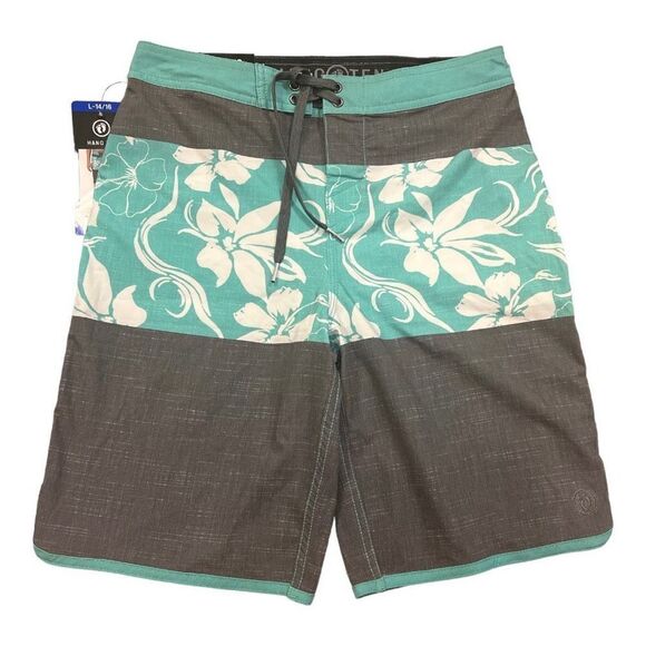 New Youth Boys Hang Ten Floral Hawaiian Print Board Shorts Swim Trunks - L 14/16 - Picture 3 of 3